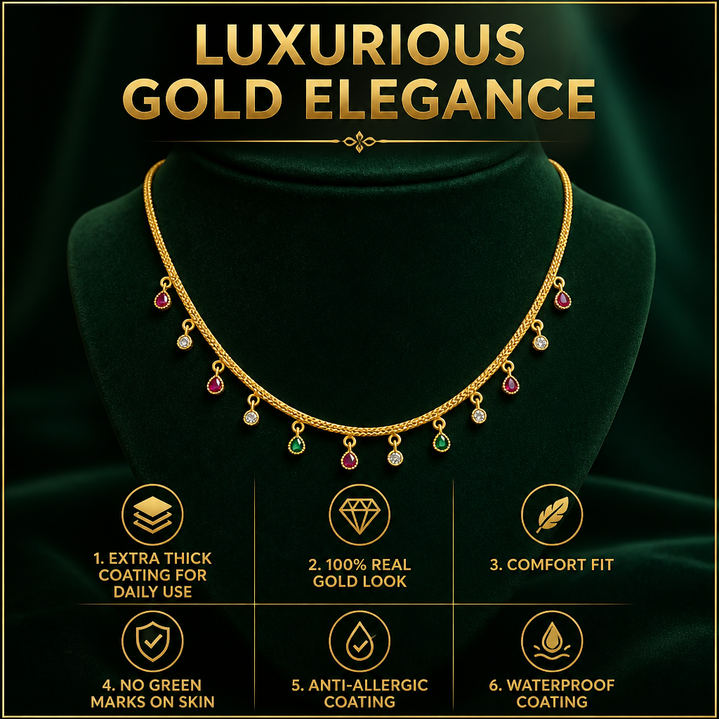 GOLD PLATED CHARMS CHAIN ( RED AND GREEN )