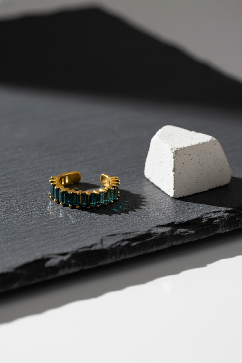 Royal Blue Baguette Adjustable Gold Ring