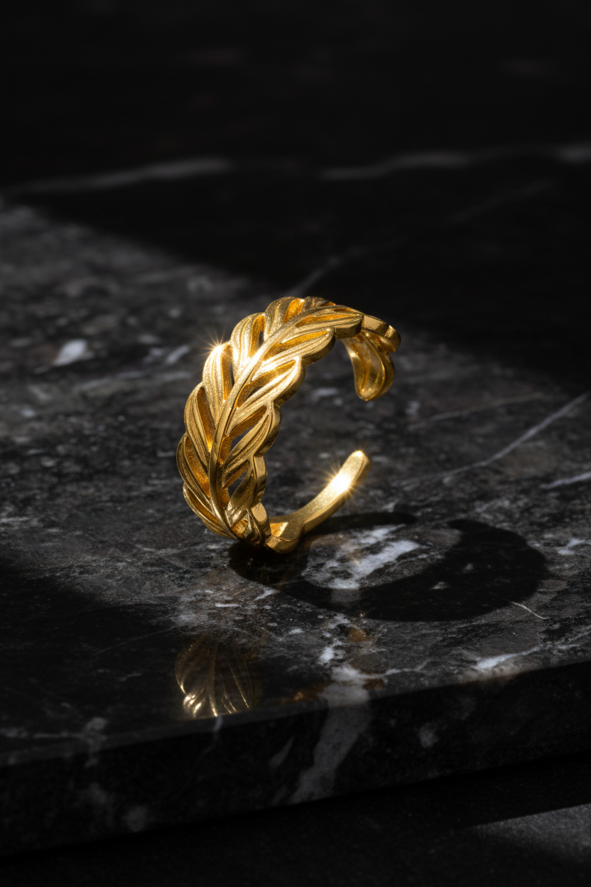 Leaf Pattern Adjustable Gold Ring