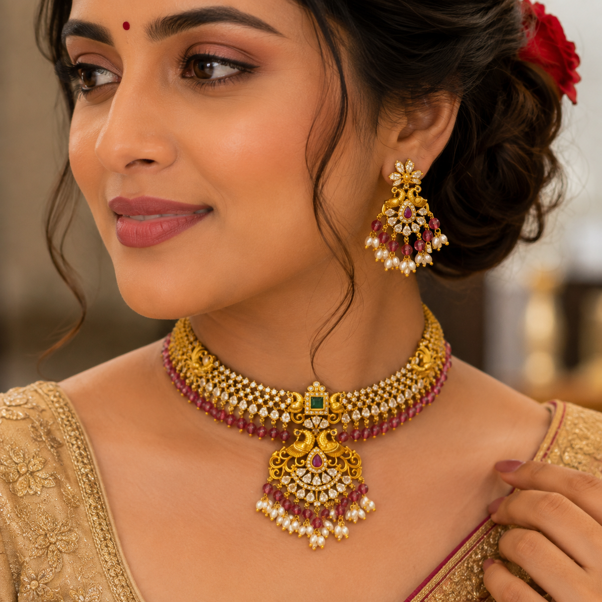 GOLD PLATED A.D PEACOCK ANTIQUE NECKLACE
