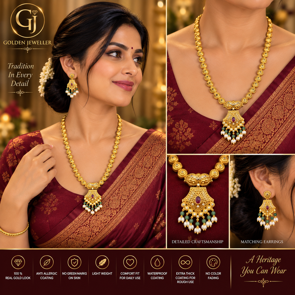 ANTIQUE GOLD PLATED LONG NECKLACE