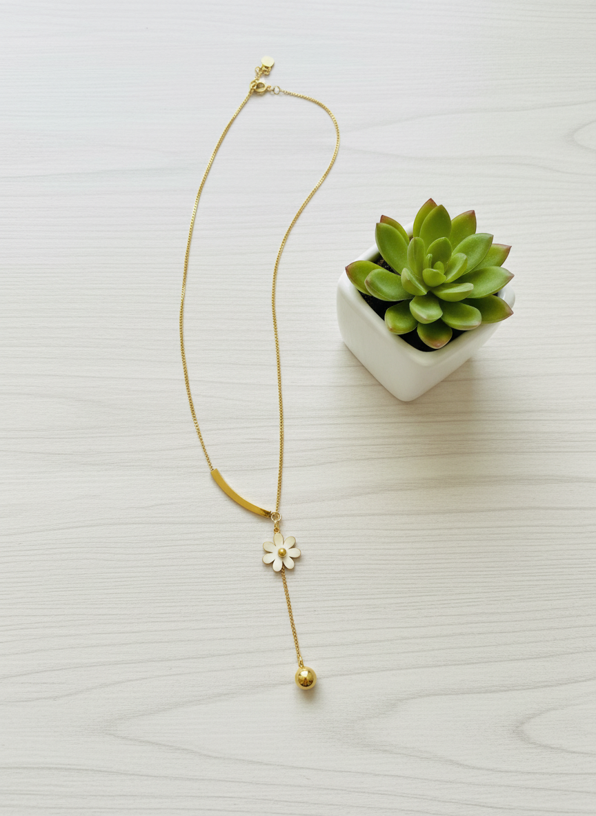 Floral Bar Drop Gold Necklace