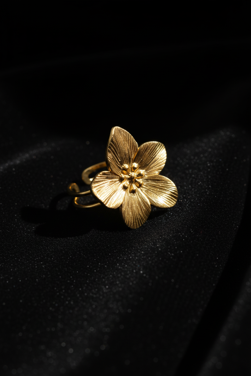 Elegant Floral Gold Adjustable Ring