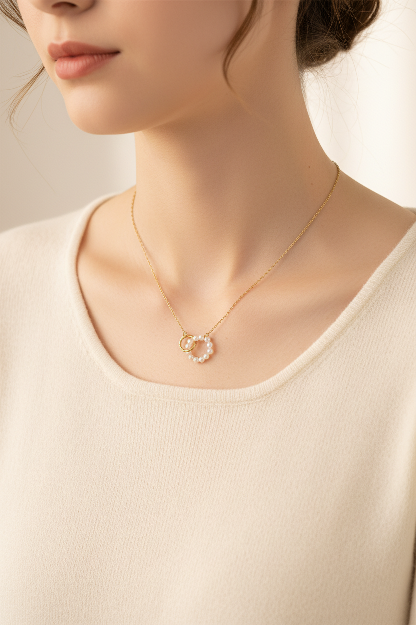 Eterna Pearl Circle Gold Necklace