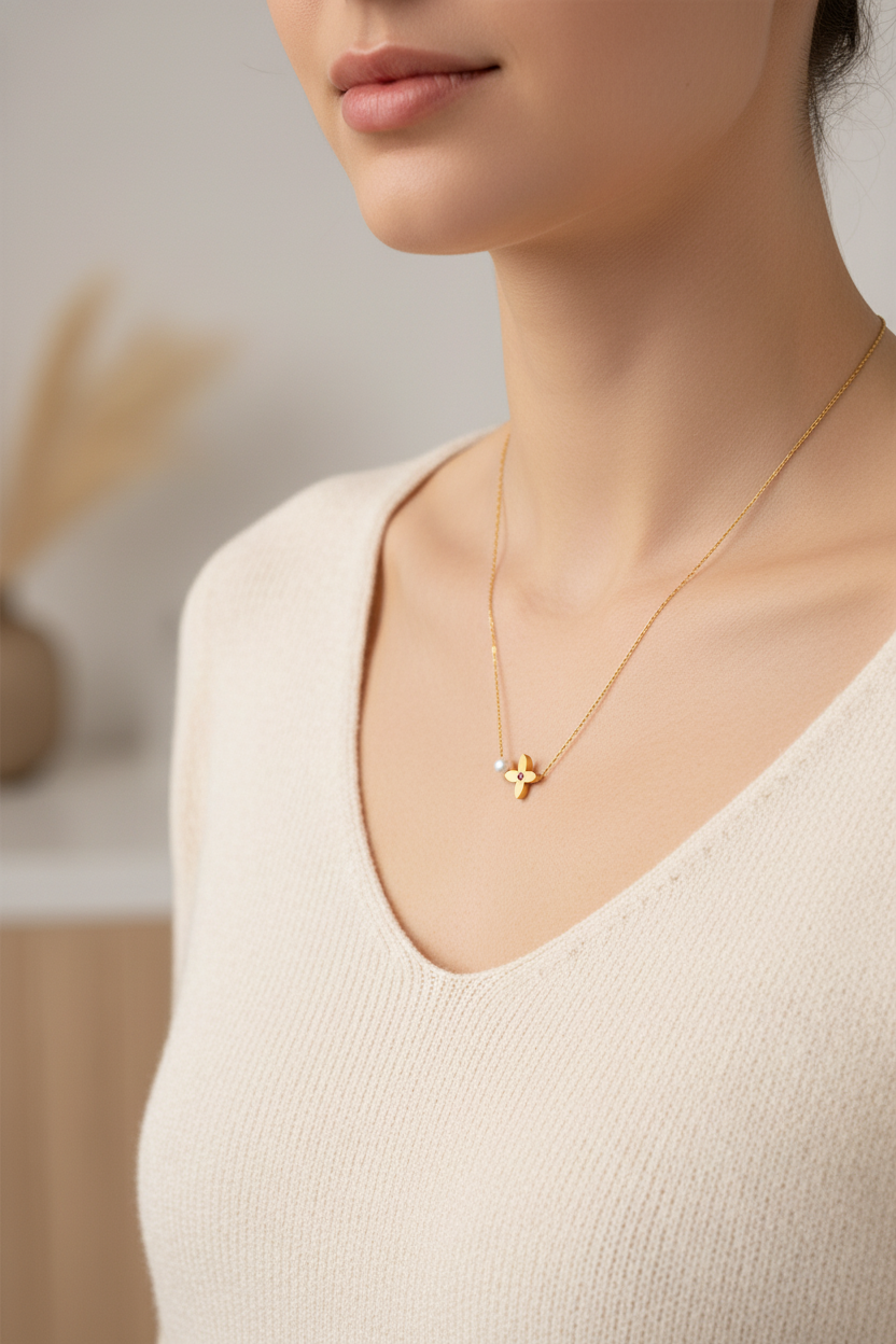 Floral Necklace with Pearl
