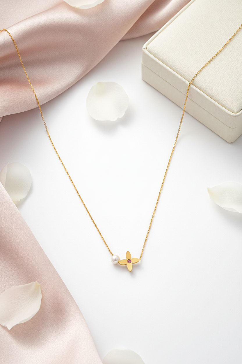 Floral Necklace with Pearl