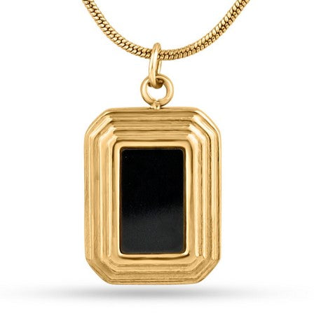 Rectangular Necklace with a Dark Stone