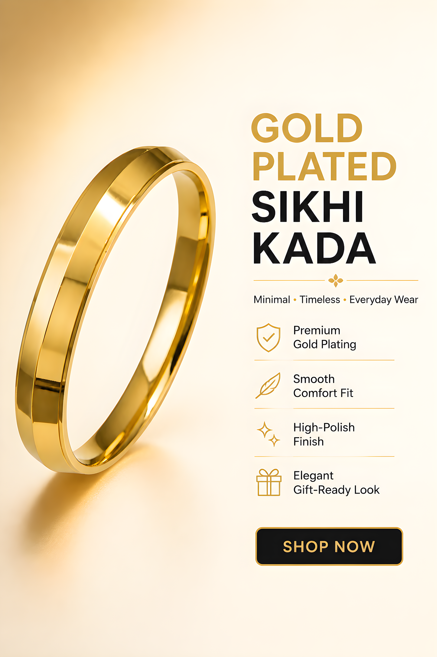 GOLD PLATED SIKHI KADA [MENS BRACLATE]