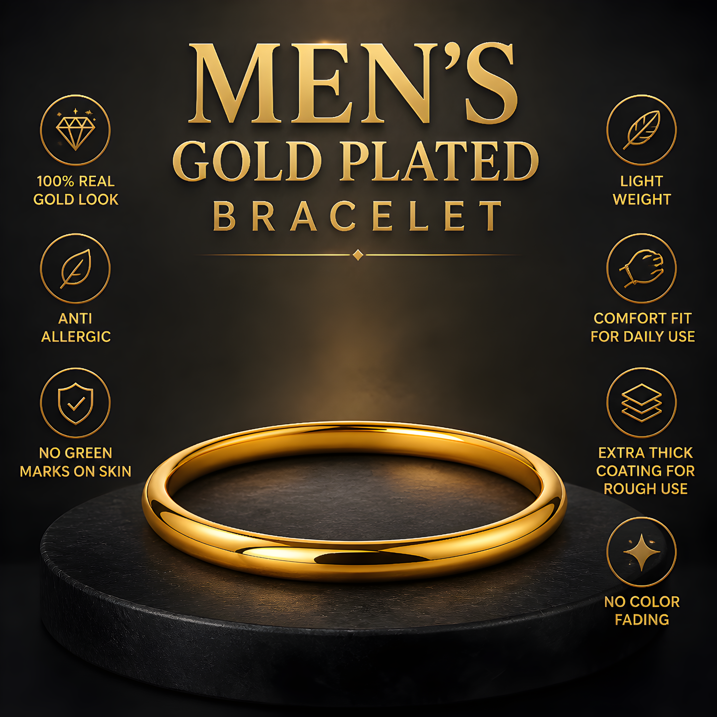 GOLD PLATED PLAIN MEN'S BRACLET (KARA)