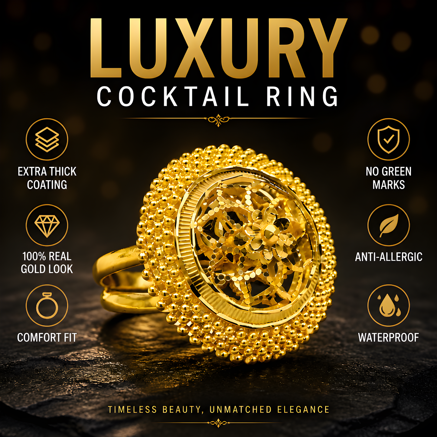 GOLD PLATED COCKTAIL TURKISH  RING