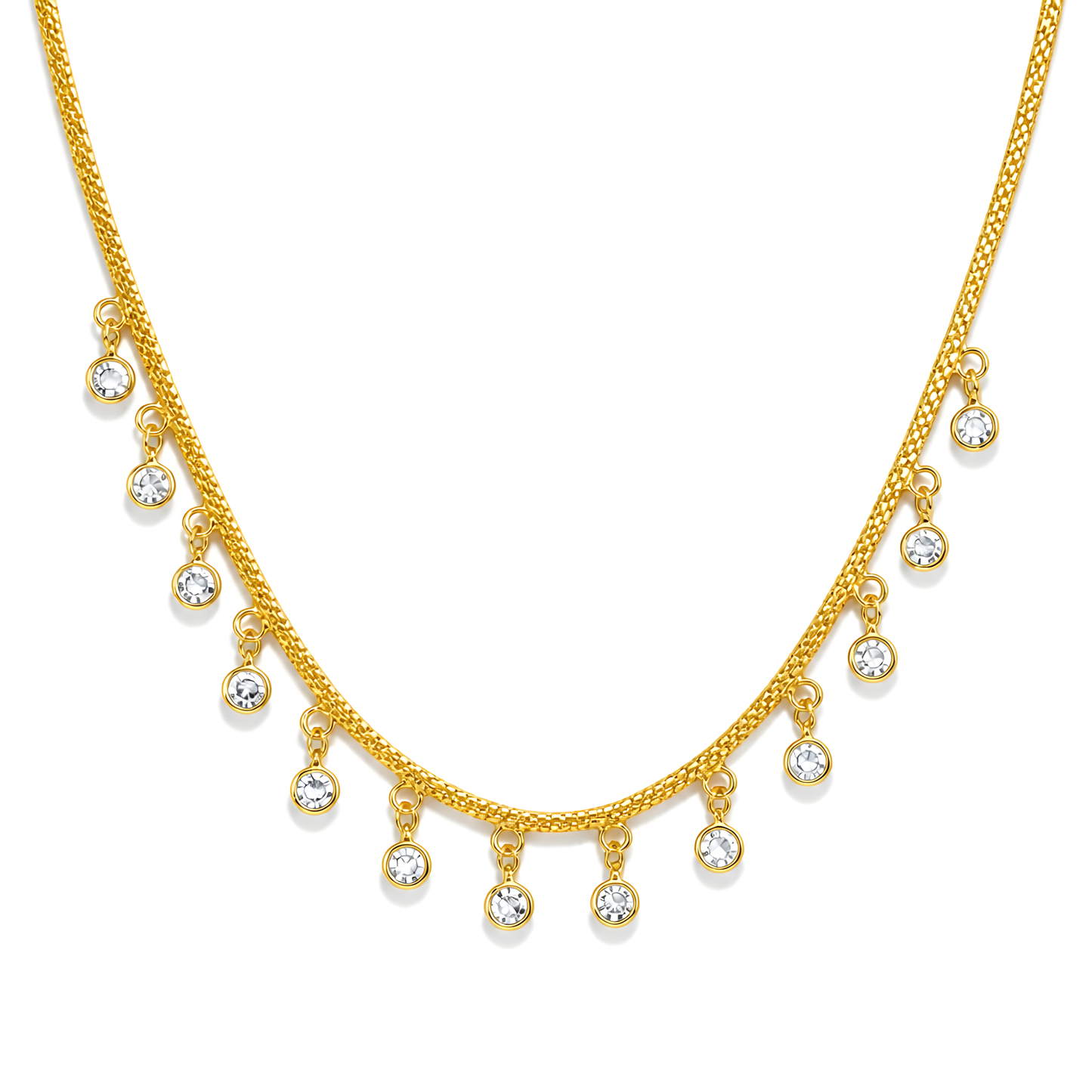 GOLD PLATED ROUND STONE CHARMS CHAIN (white crystals)