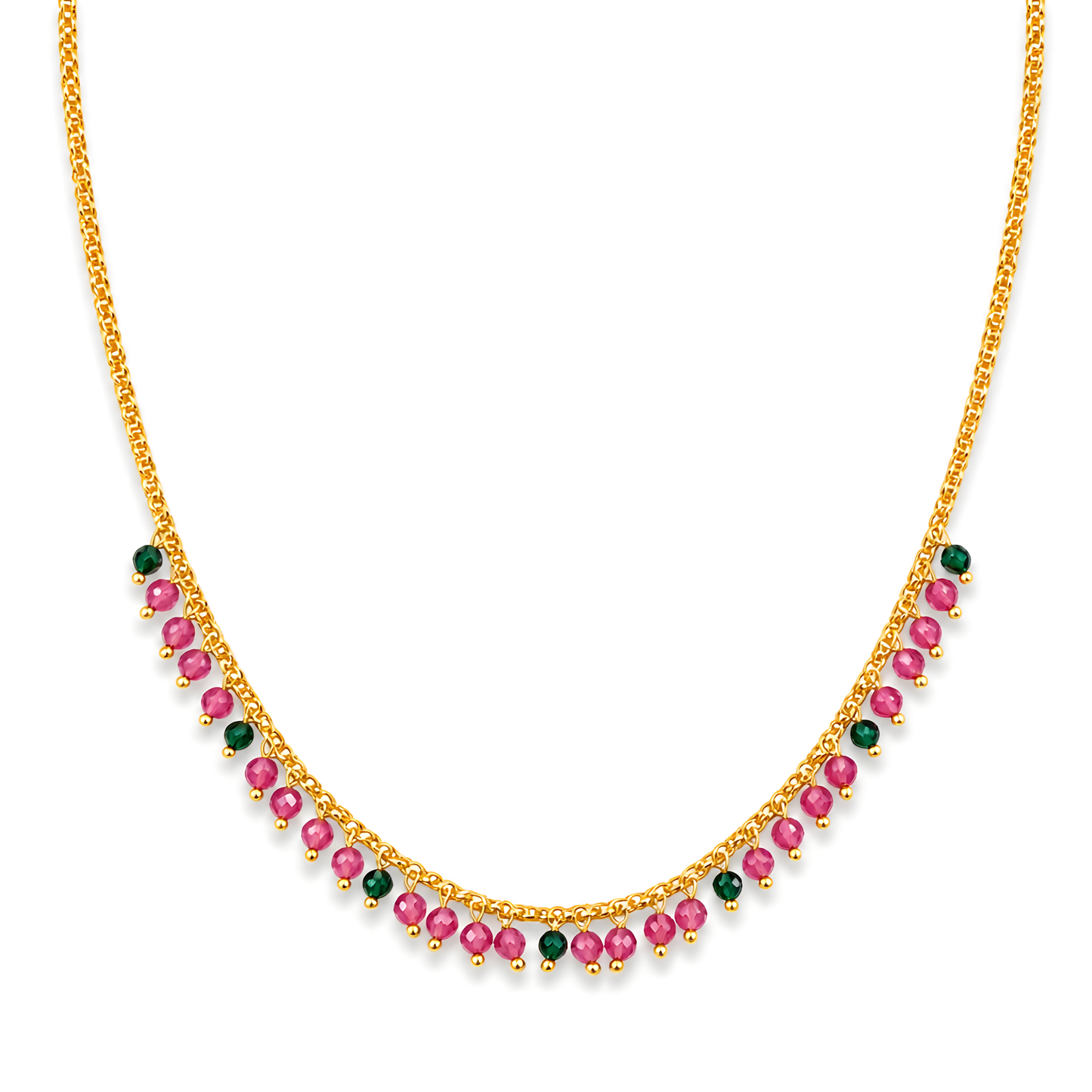 GOLD PLATED ( RED AND GREEN )STONE CHAIN