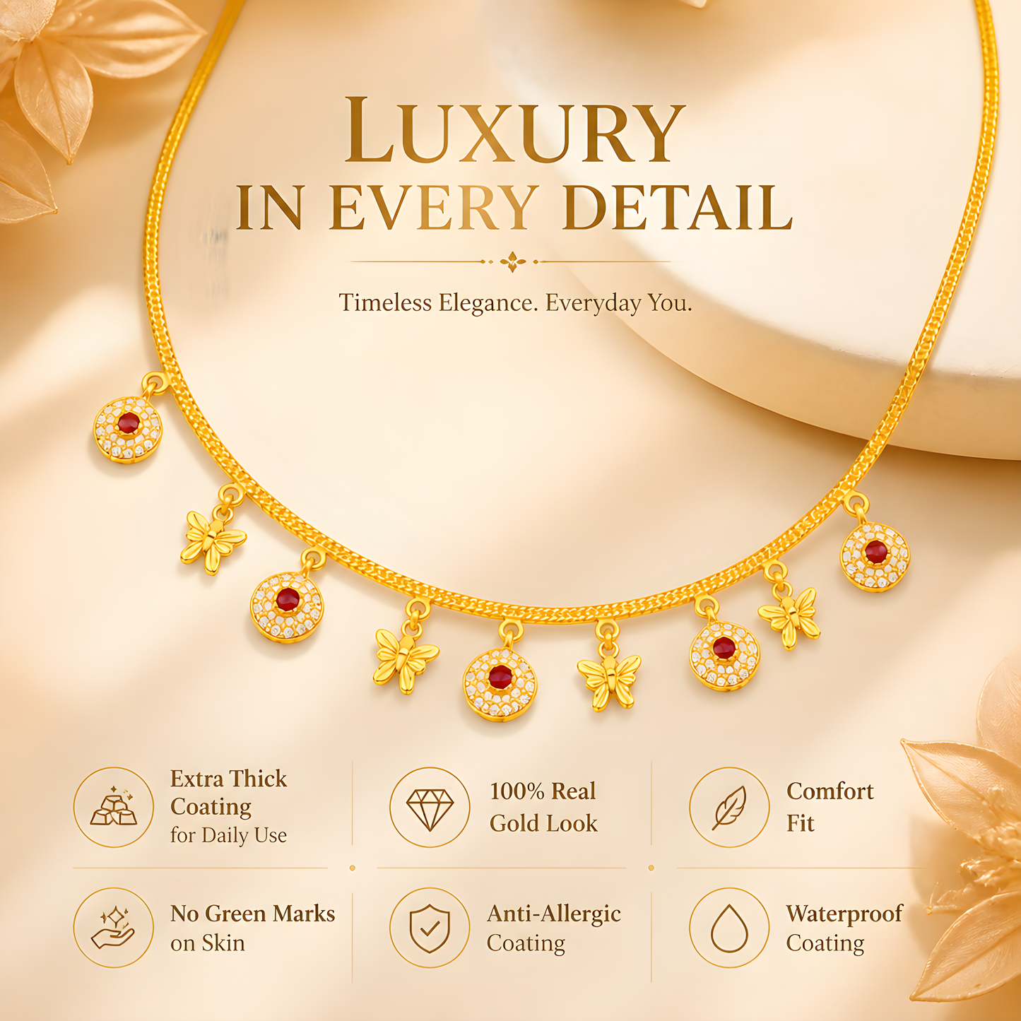 BUTTERFLY CHARMS GOLD PLATED CHAIN