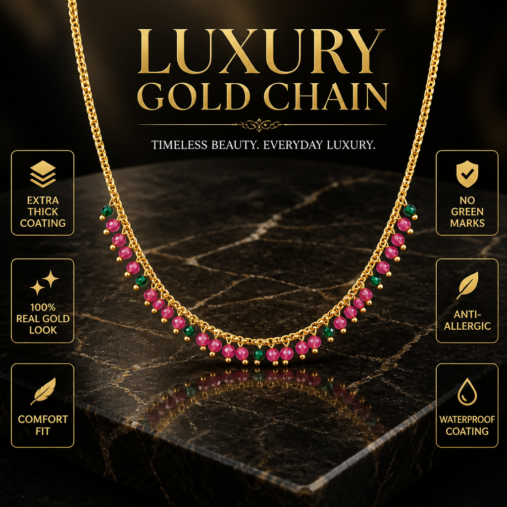 GOLD PLATED ( RED AND GREEN )STONE CHAIN