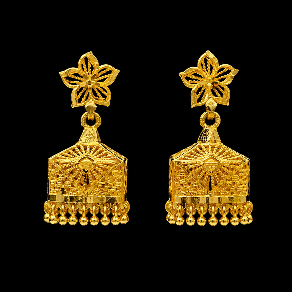 GOLD PLATED TURKISH SQUARE JHUMKA (medium size)