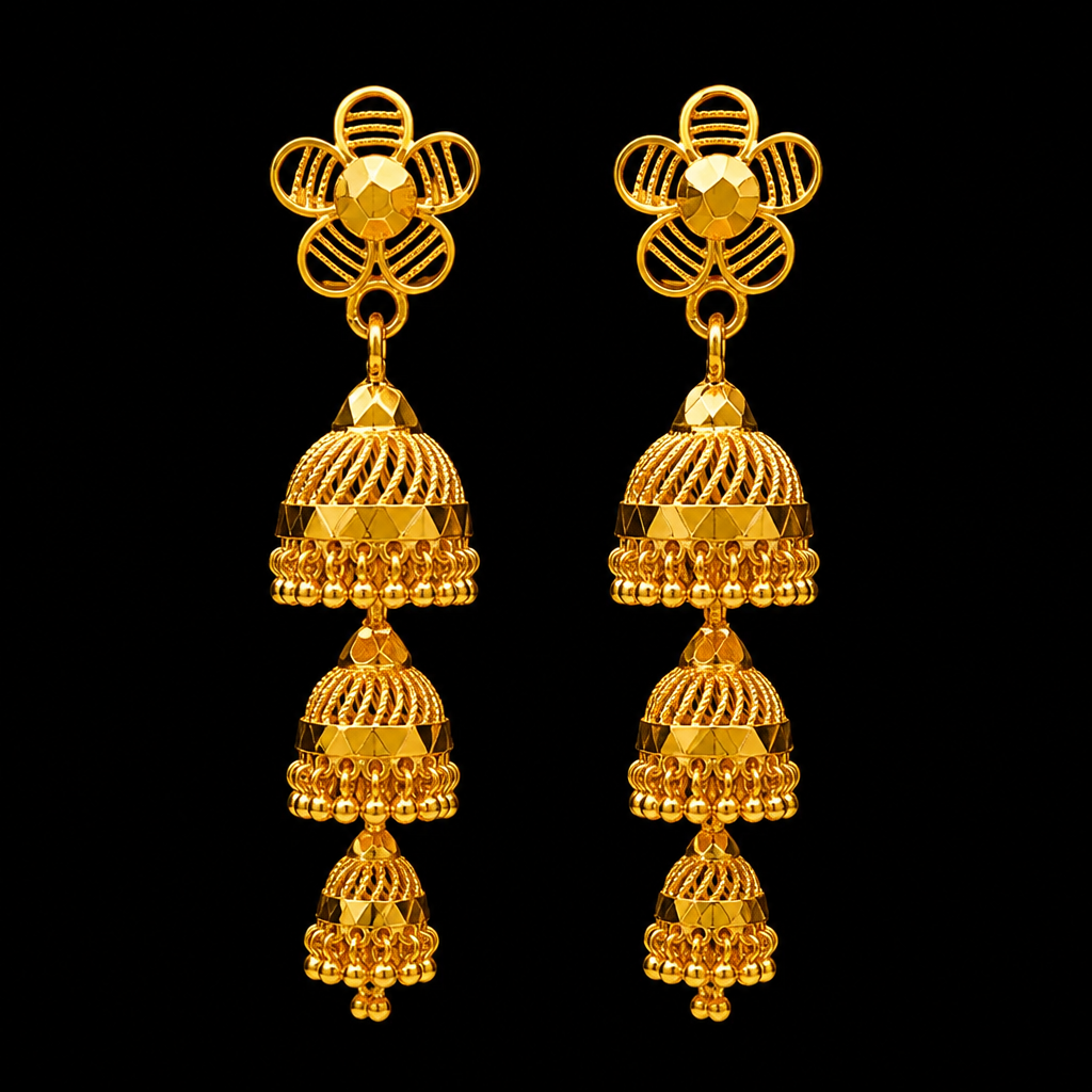 GOLD PLATED TRIPLE JHUMKI (medium size)
