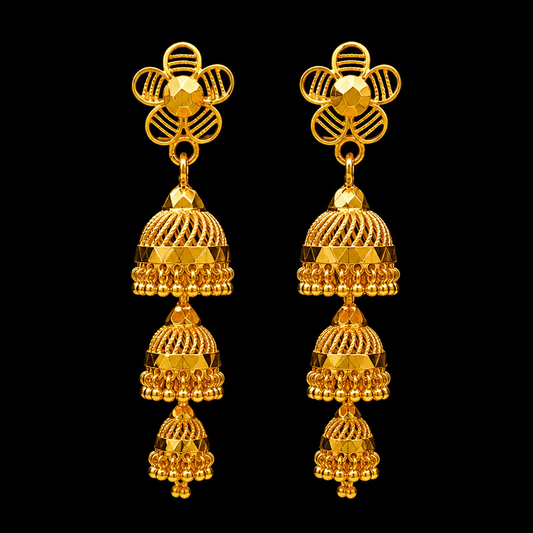 GOLD PLATED TRIPLE JHUMKI (medium size)