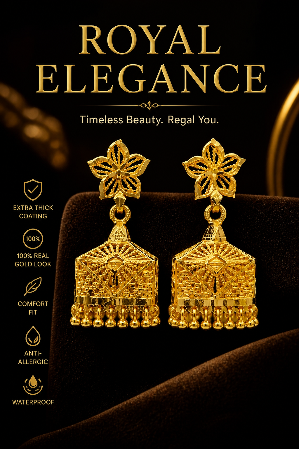 GOLD PLATED TURKISH SQUARE JHUMKA (medium size)