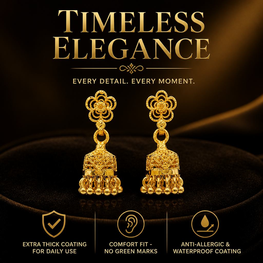 GOLD PLATED TURKISH SQUARE JHUMKI (very small)