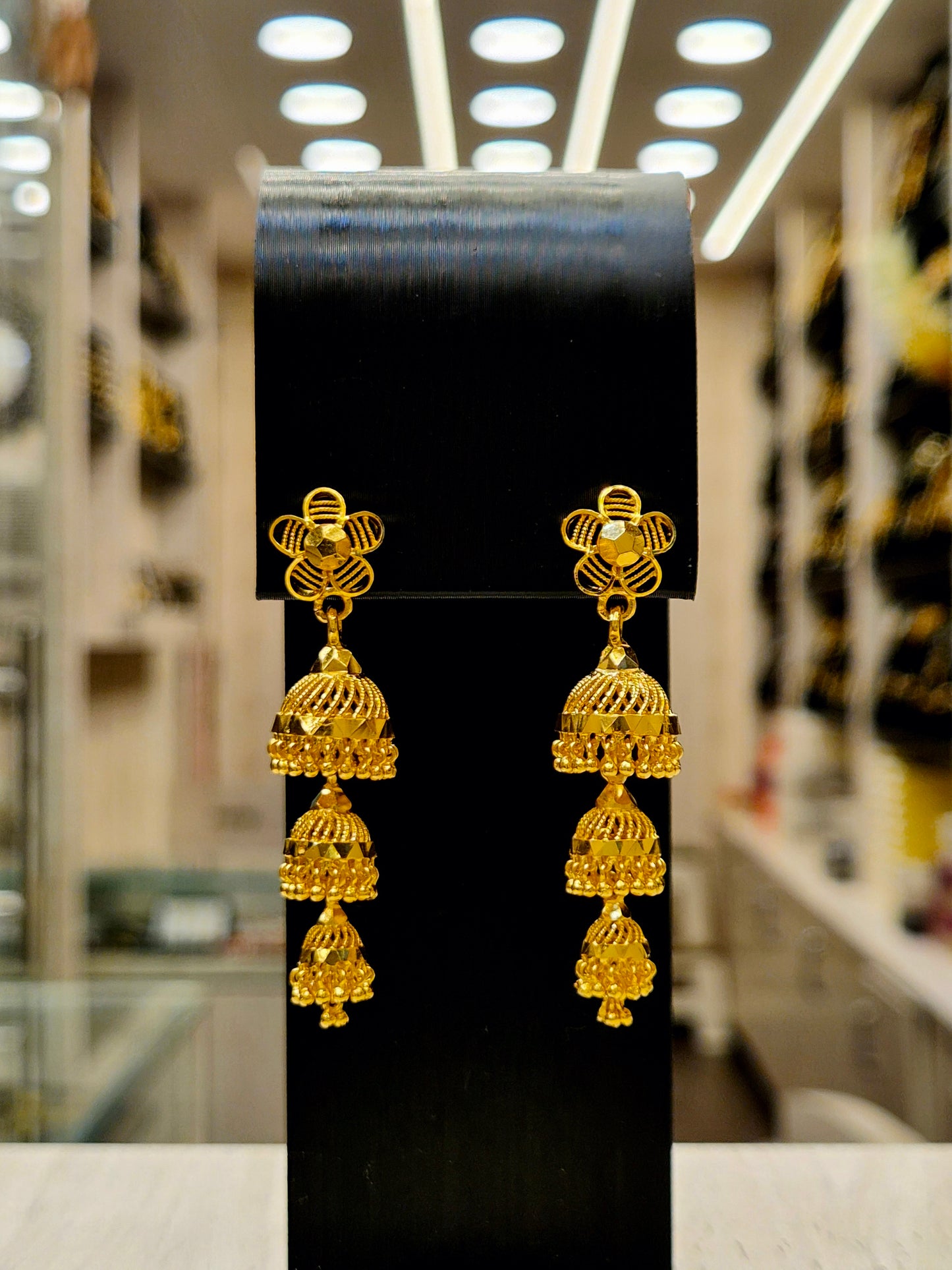 GOLD PLATED TRIPLE JHUMKI (medium size)