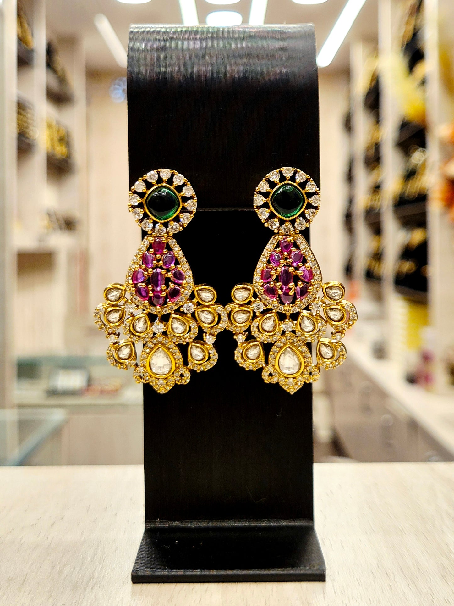 GOLD PLATED PREMIUM KUNDAN NECKLACE (green and maroon)