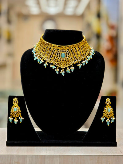 GOLD PLATED A.D  ANTIQUE  CHOKER SET (mint color) BEADS