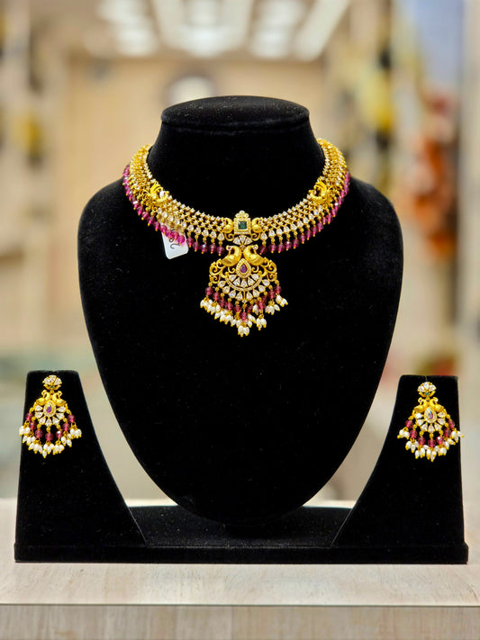 GOLD PLATED A.D PEACOCK ANTIQUE NECKLACE