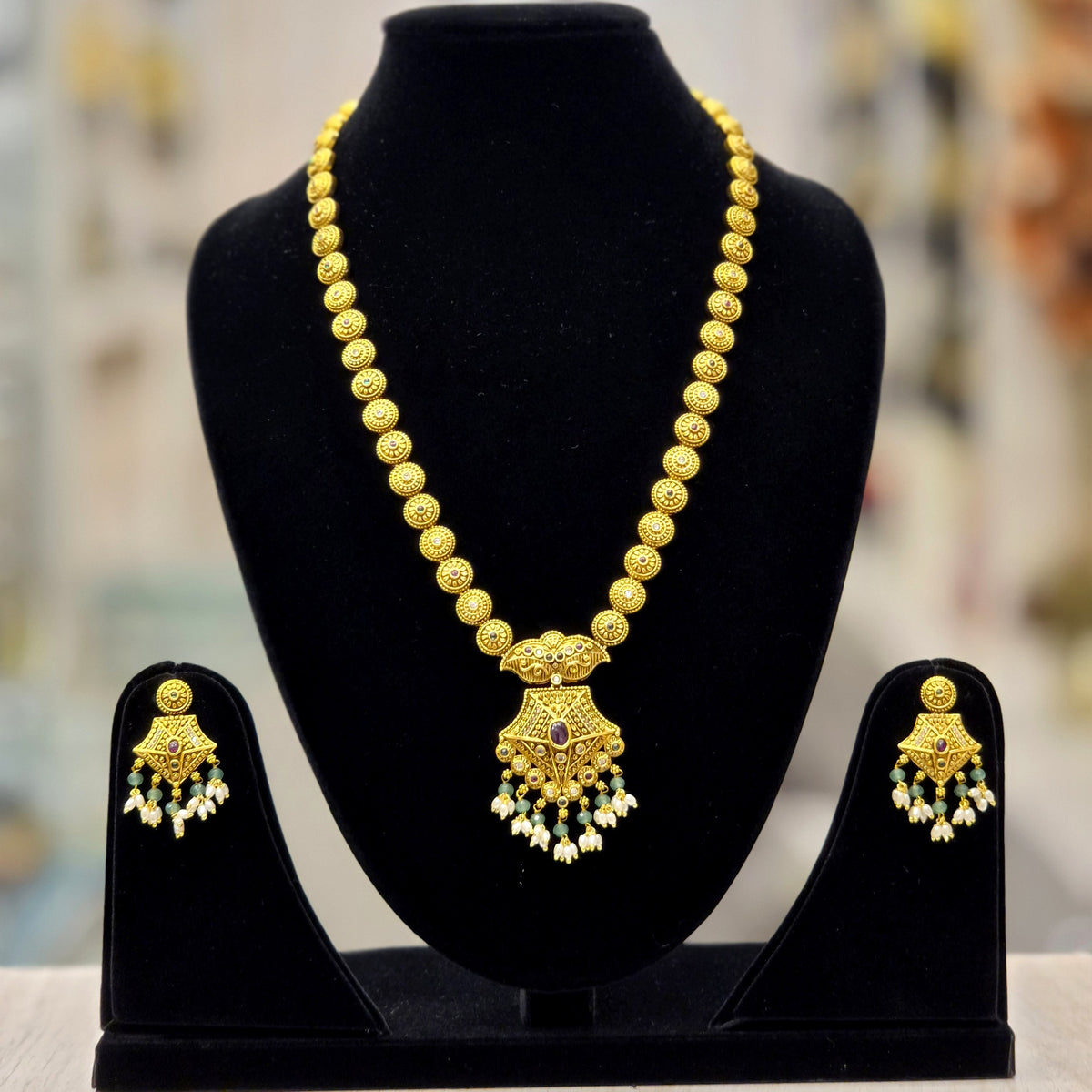 ANTIQUE GOLD PLATED LONG NECKLACE