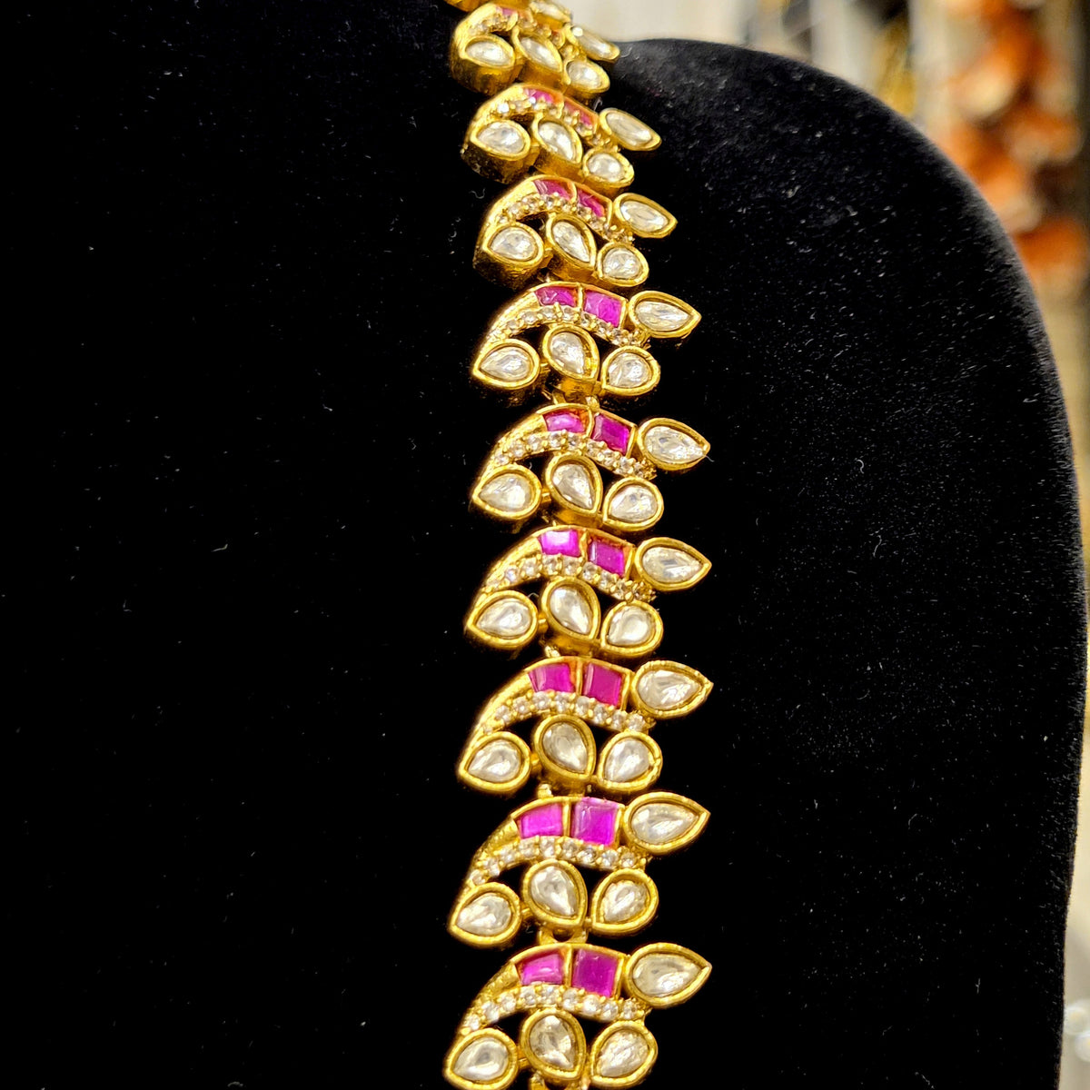 KUNDAN GOLD PLATED  LONG RANIHAR (red & green)