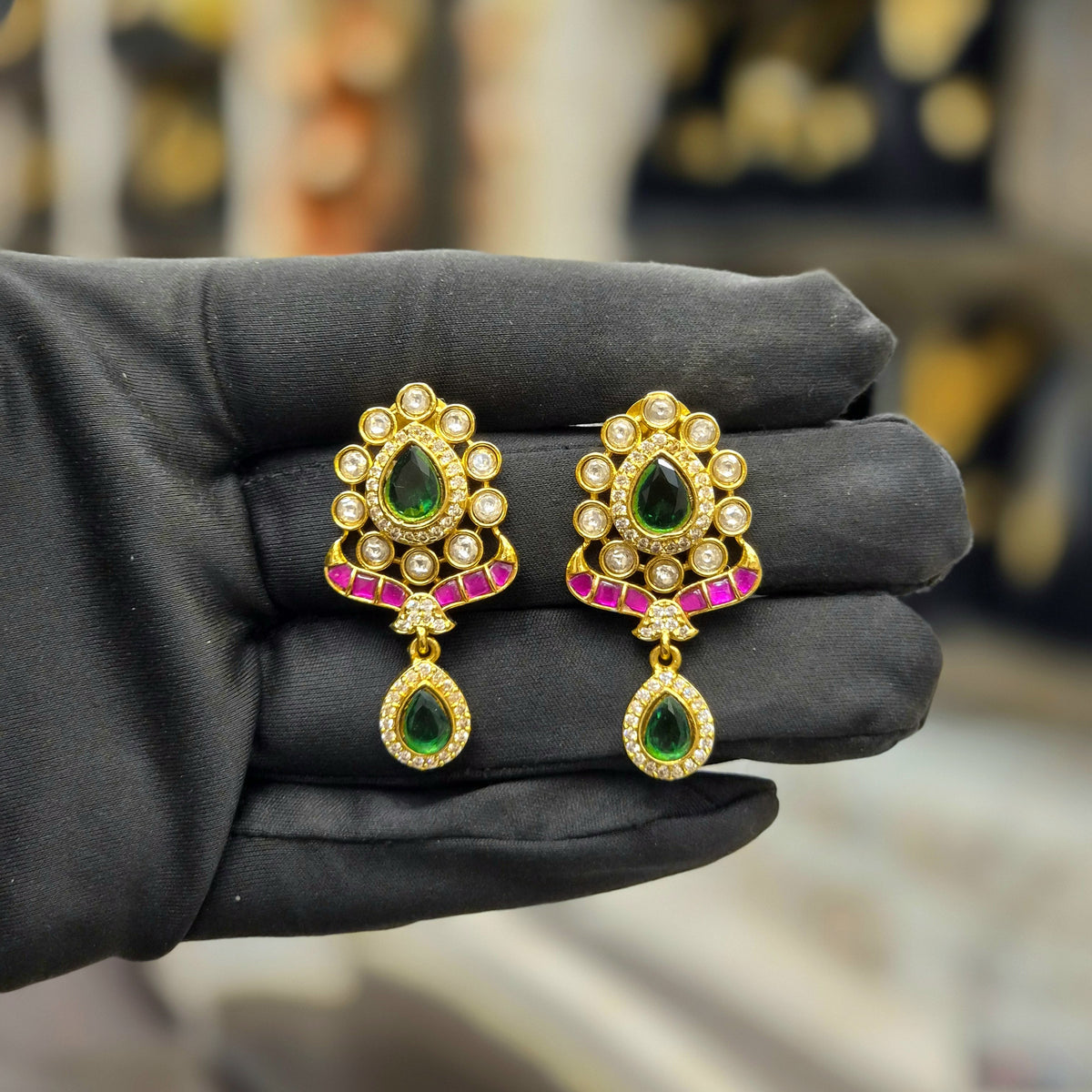 KUNDAN GOLD PLATED  LONG RANIHAR (red & green)