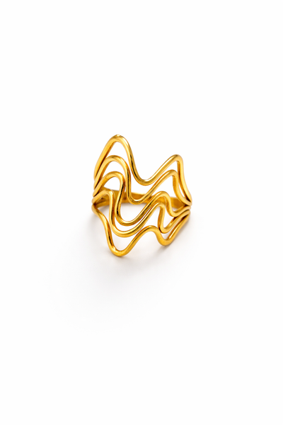 Fluid Wave Design Adjustable Gold Ring
