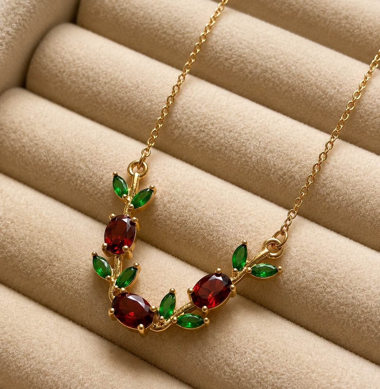Red green tulip necklace