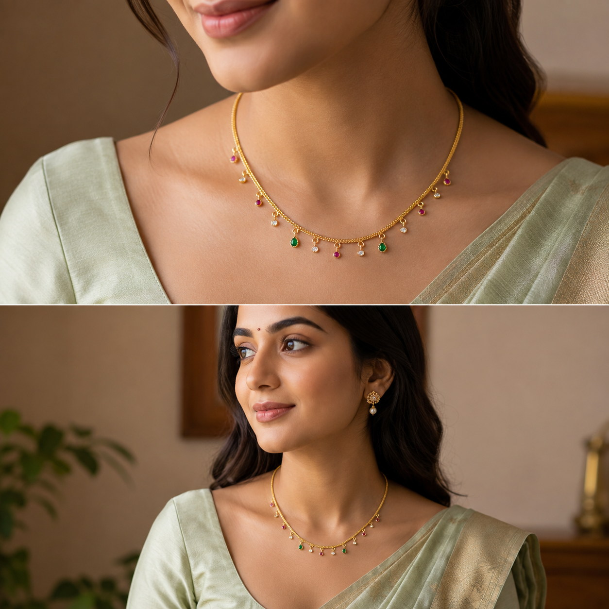 GOLD PLATED CHARMS CHAIN ( RED AND GREEN )