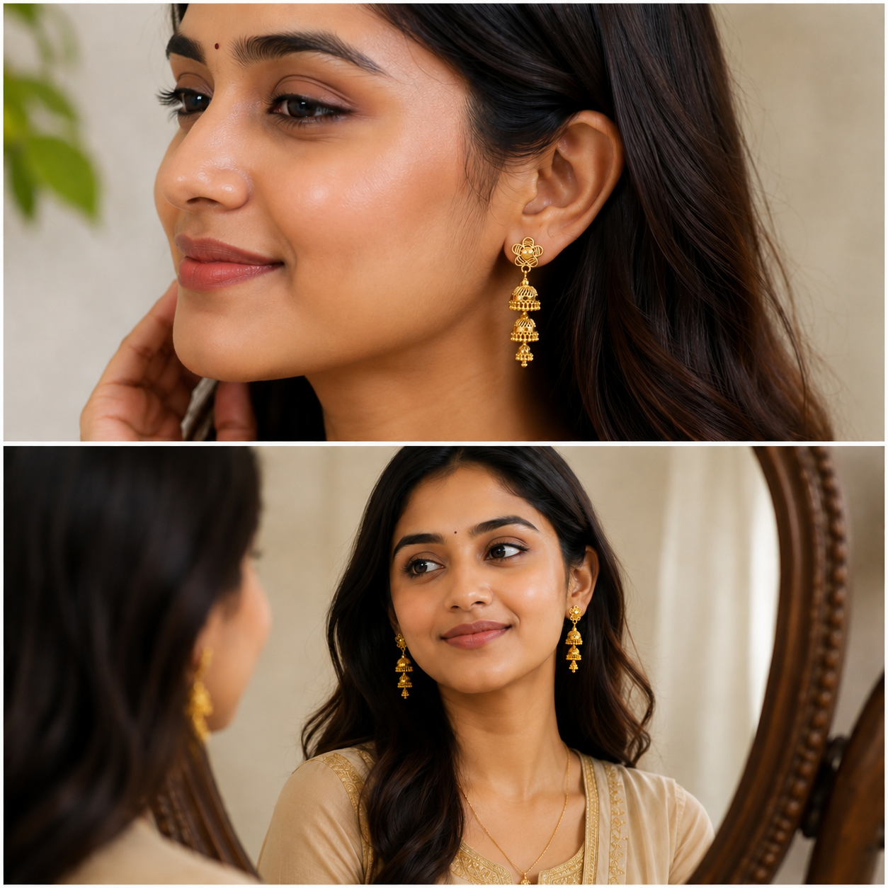 GOLD PLATED TRIPLE JHUMKI (medium size)
