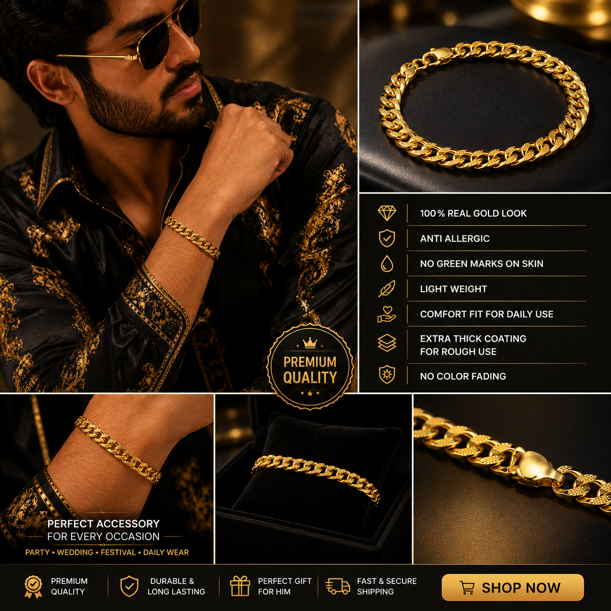 MEN'S GOLD PLATED BRACLATE