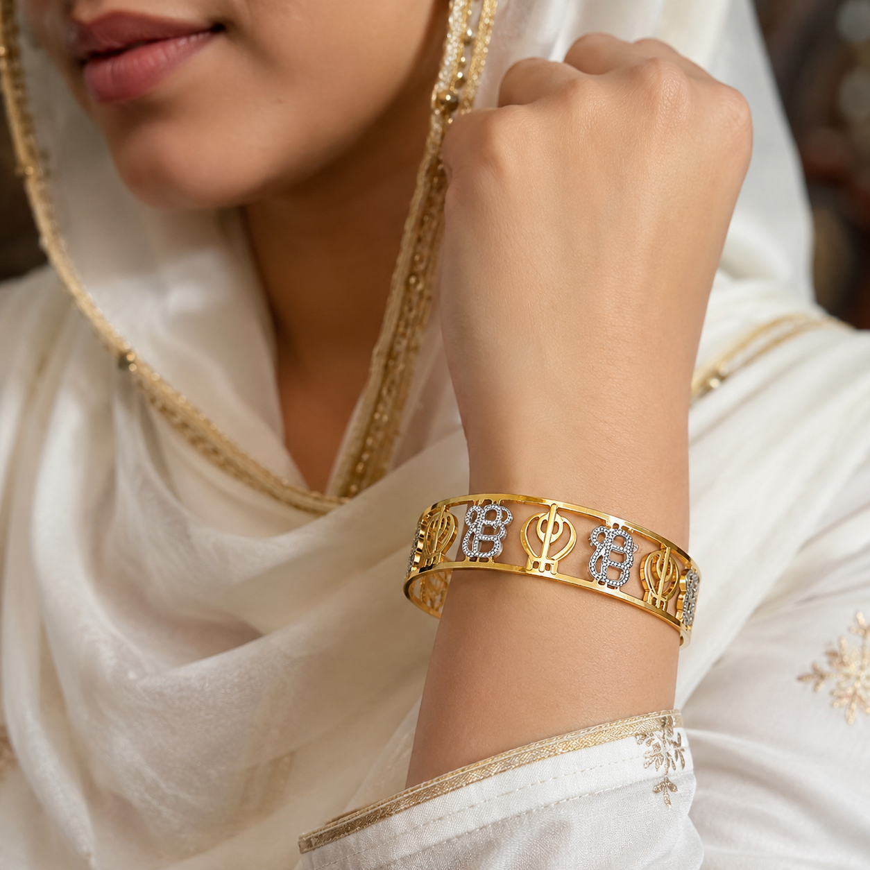 KHANDA (☬) and EK ONKAR (ੴ ) GOLD PLATED UNISEX BRACLATE