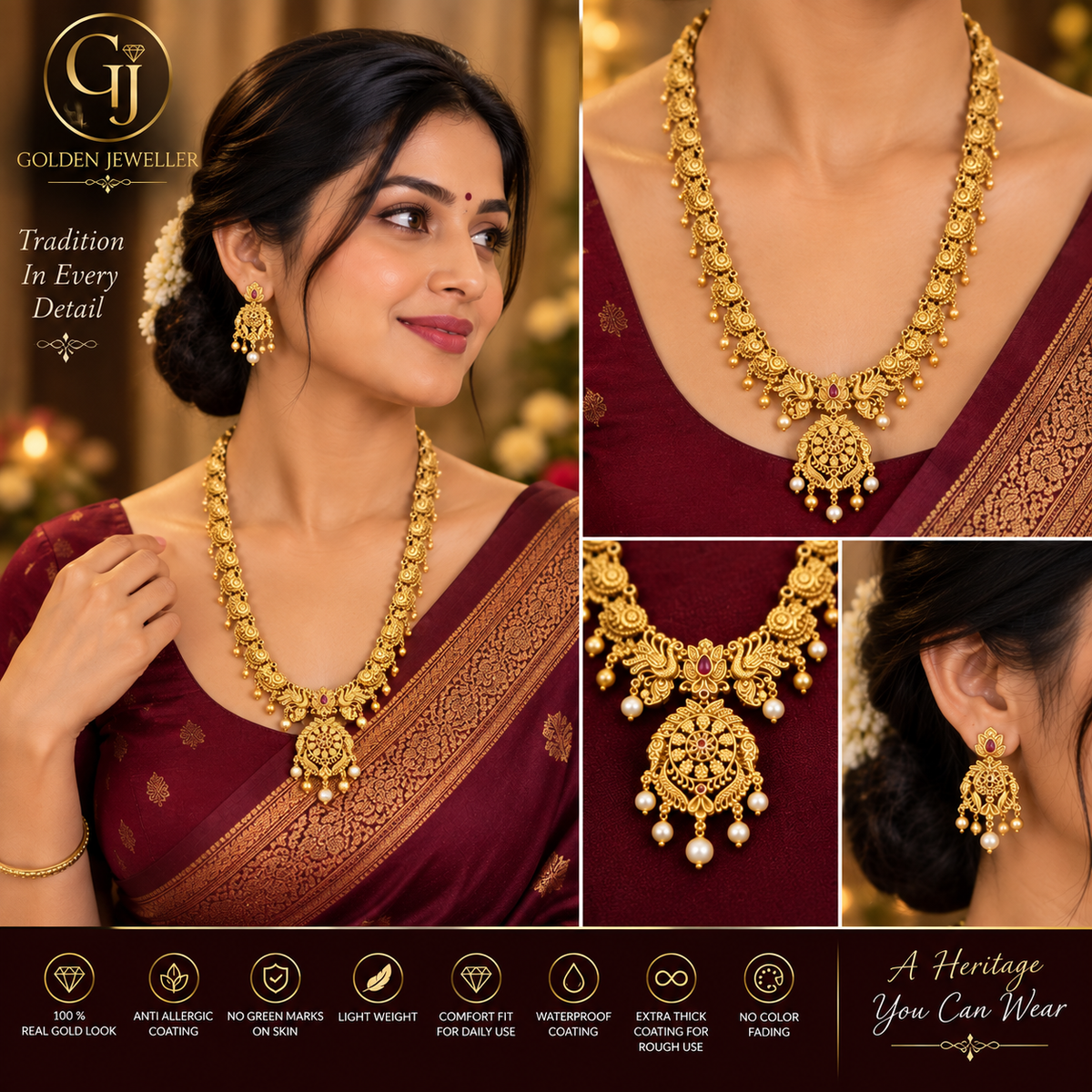 ANTIQUE GOLD PLATED LONG NECKLACE