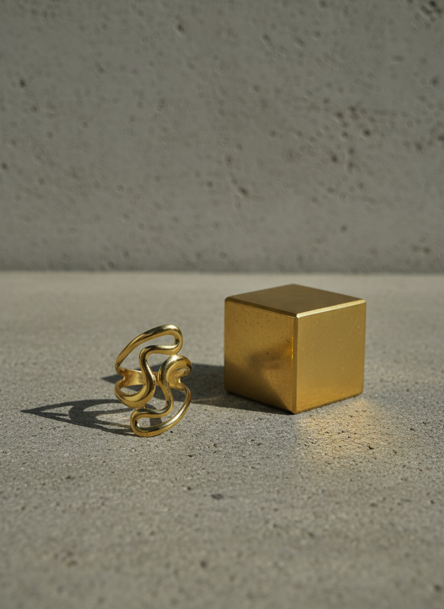 Fluid Curve Design Adjustable Gold Ring